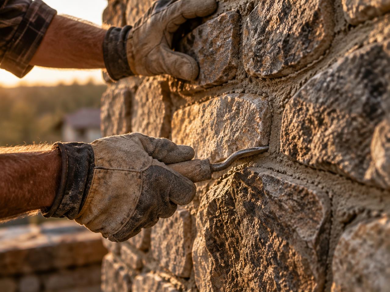Close view of careful mortar joint finishing
